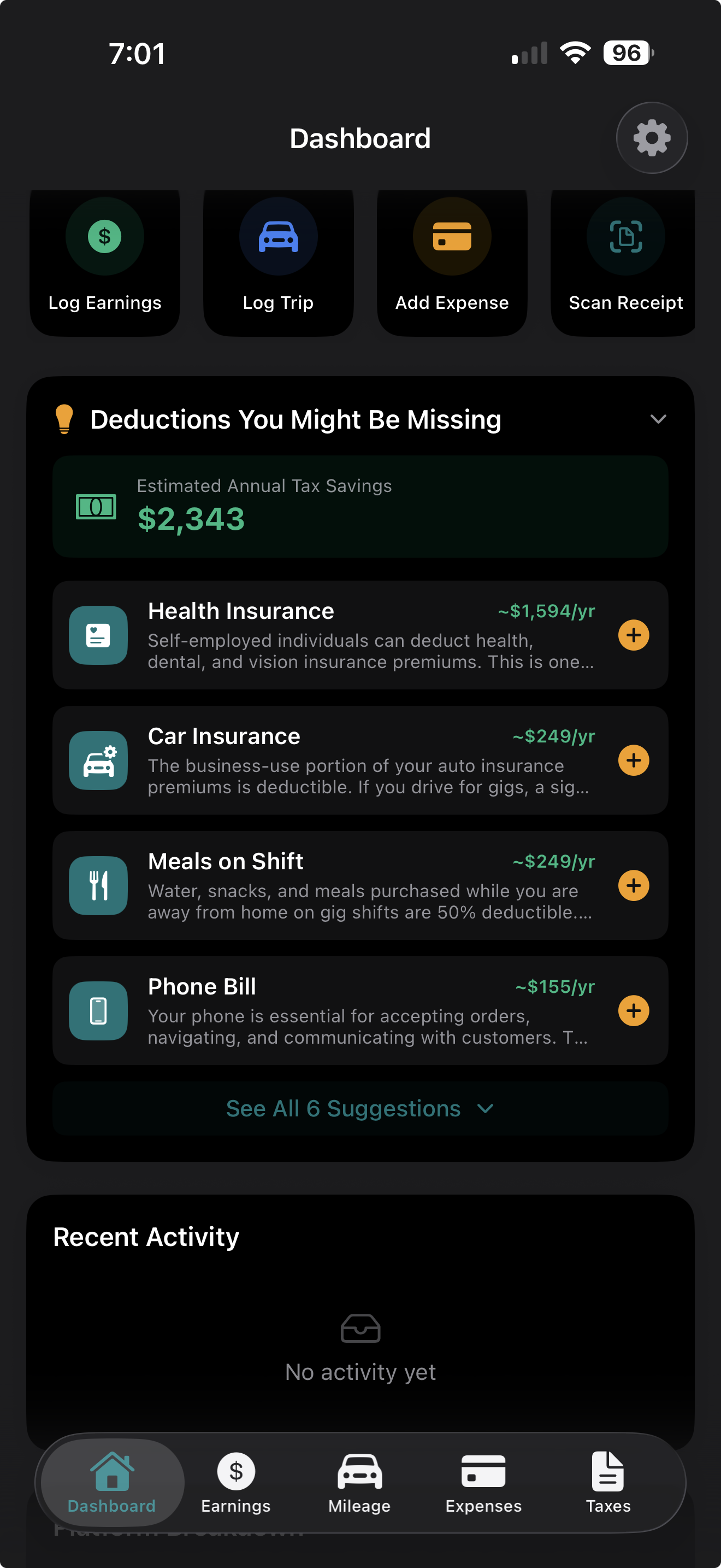 GigLedger deduction breakdown for gig worker expenses