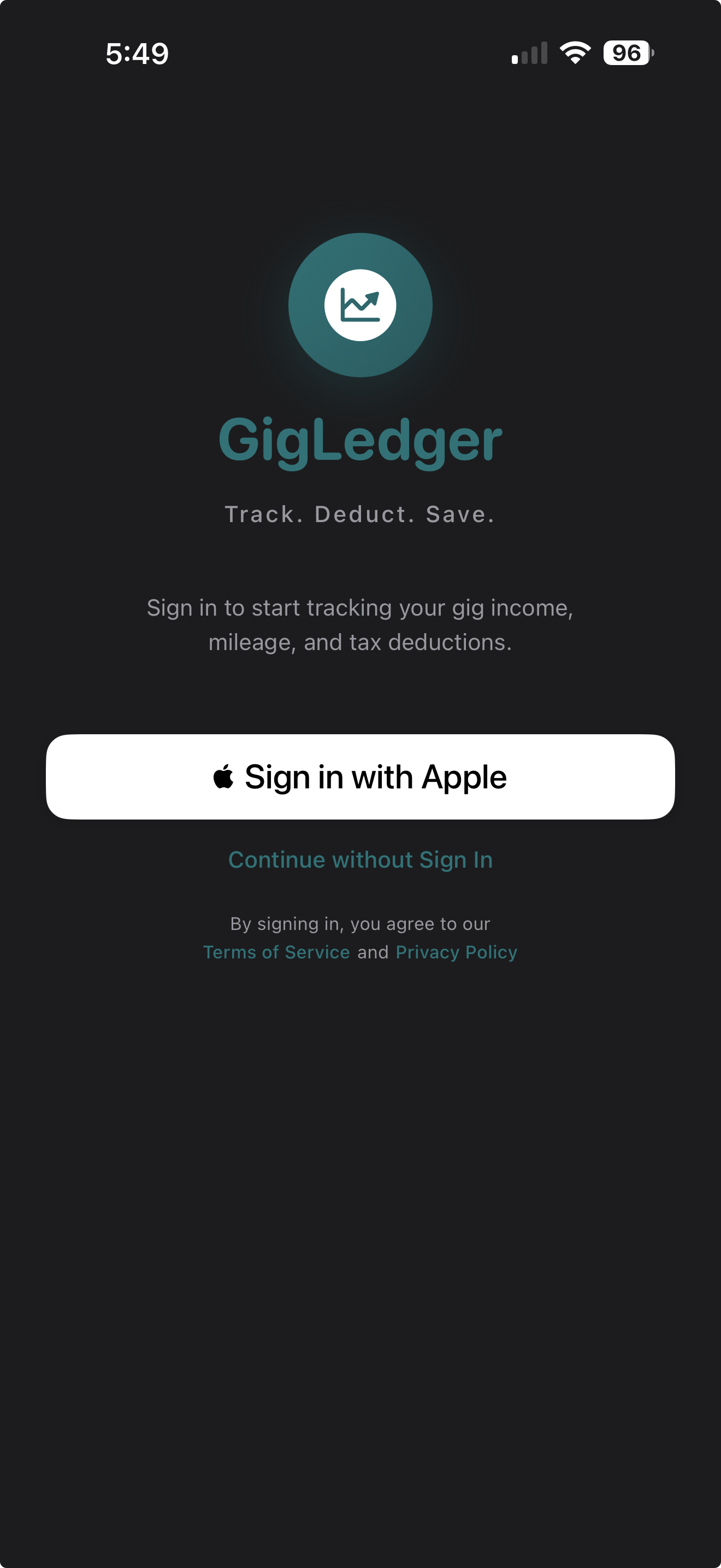 GigLedger Sign in with Apple login