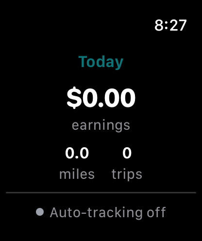 GigLedger Apple Watch daily summary showing earnings, miles, and trips